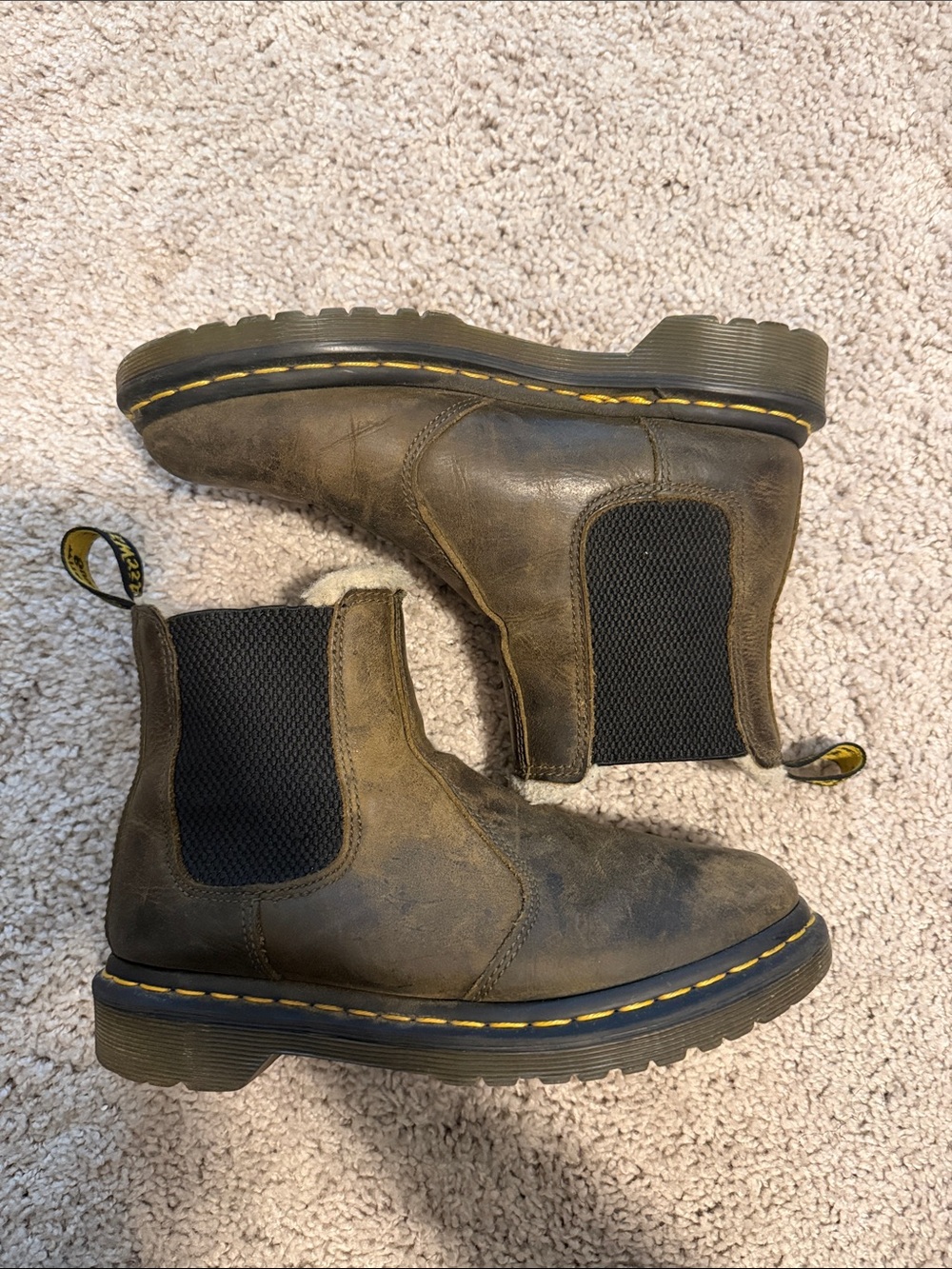 Dr. Martens Olive Brown Chelsea Boots-Sherpa lined